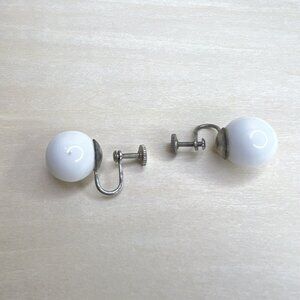 Vintage White Glass Screw-Back Earrings • Made in Japan • Mid-Century